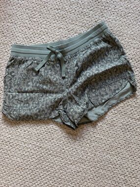 Olive Leopard Print Lounge Shorts. Med